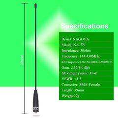 100% Original Nagoya NA-771 Two Way Radio Antenna SMA Female for BaoFeng UV-5R UV-82 BF-888S UV-9R Handheld Transceiver
