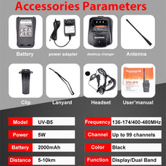 2pcs Baofeng UV-B5 Walkie Talkie Police Equipment Professional Dual Band PTT UV B5 Mobile CB Radio Hf Transceiver Ham Radio UVB5