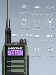 2PACK BaoFeng UV-16 PRO V2 10W Professional WalkieTalkie UV16Pro Type-C Charger Long Range Two Way Radio Upgrade UV5R UV10R