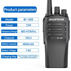 BaoFeng Walkie Talkie BF-1909 12W Powerful 50KM Long Range Portable Two Way Radio Type C Charger Transceiver hunting UV-5R