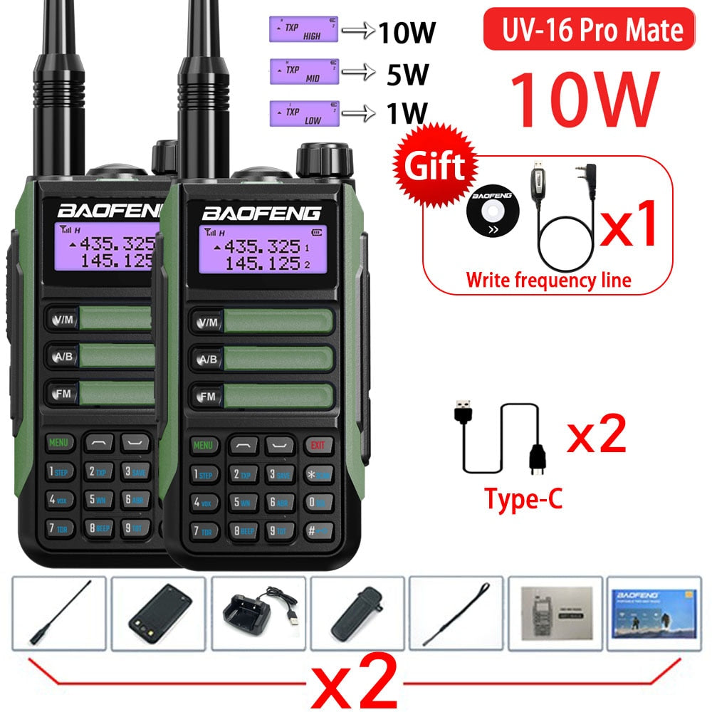 2PACK BaoFeng UV-16 PRO V2 10W Professional WalkieTalkie UV16Pro Type-C Charger Long Range Two Way Radio Upgrade UV5R UV10R