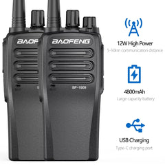 BaoFeng Walkie Talkie BF-1909 12W Powerful 50KM Long Range Portable Two Way Radio Type C Charger Transceiver hunting UV-5R